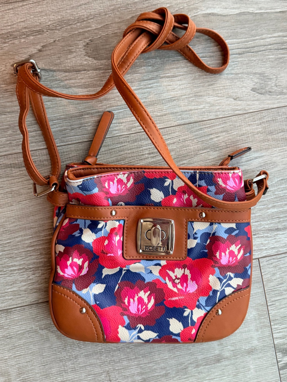 Floral Crossbody Bag with Tan Trim - Rosetti